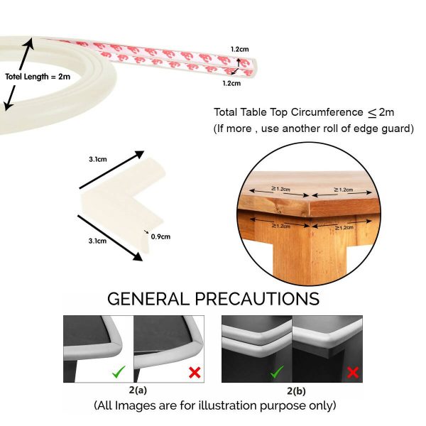 Safe-O-Kid Unique High Density L-Shaped 2 Mtr Long Mini 1 Edge Guard With 4 Corner Cushions White For Sale