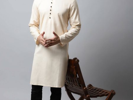 Even Apparels Cream Color Pure Cotton Men s Kurta With Side Placket (SLD1176) Online Hot Sale