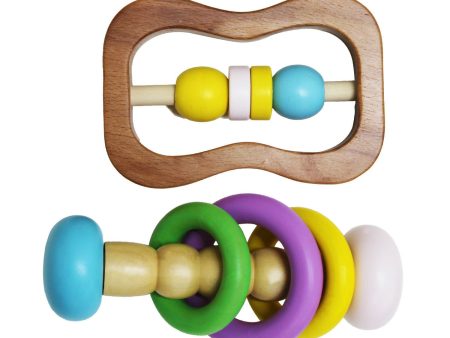 Matoyi Colorful Wooden Rattles For Babies - Set of 2 Sale