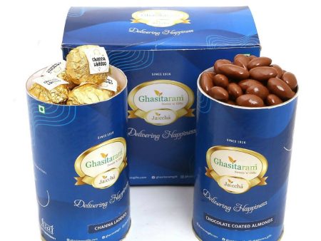 Ghasitaram Channa Laddoo & Chocolate Coated Almond Cans Discount