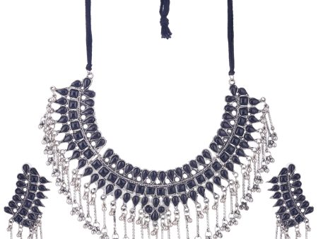 Cardinal Silver-Plated Black Stone Studded Jewellery Set Discount