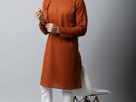 Even Apparels Brown Color Pure Cotton Men s Kurta With Side Placket (SLD1137) Discount