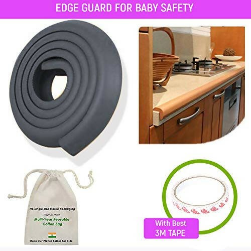 Safe-O-Kid Unique High Density 2 Mtr Long U - Shaped 4 Edge Guards With 16 Corner Cushions - Black on Sale