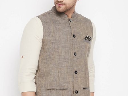 Even Apparels Brown Linen Men Woven Nehru Jacket Online Hot Sale