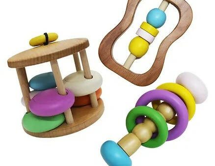 Matoyi Colorful Wooden Rattles For Babies - Set of 3 Sale