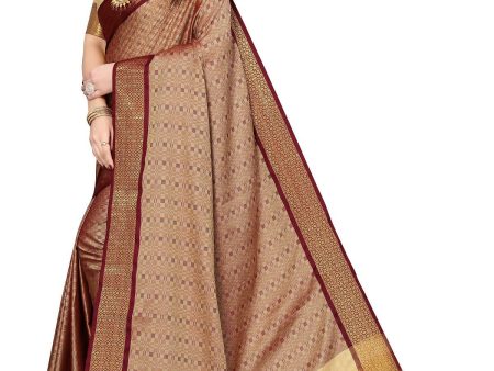 Vamika Weaving Brown Cotton Silk Saree Supply