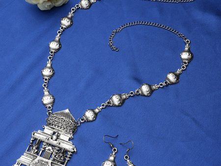 Cardinal Silver-Toned Oxidized Long Jewellery Set Supply