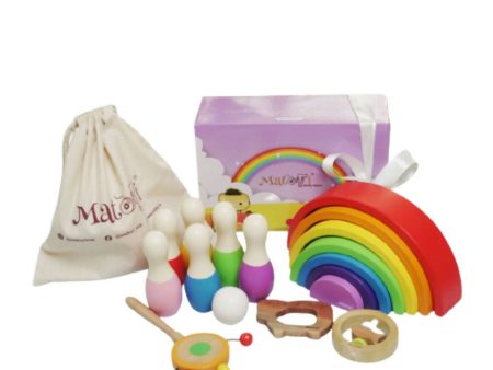 Matoyi Fish Rattle & Color Bowling Pin & Rainbow Stacker & Sheep Teether & Flat Disk Rattle For Kids Online now