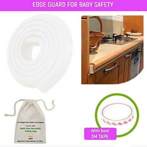 Safe-O-Kid Unique High Density L-Shaped 2 Mtr Long Mini 1 Edge Guard With 4 Corner Cushions White For Sale