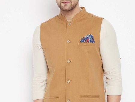 Even Apparels Brown Polyester Men s Nehru Jacket-Contrast Lining-Inbuilt Pocket Square Fashion