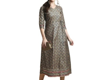 Anubhutee Women s Cotton Grey A-Line Maxi Casual Dress Hot on Sale