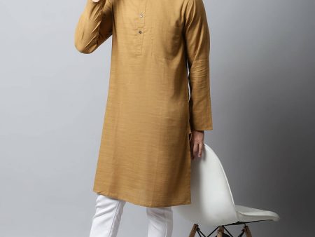 Even Apparels Brown Color Pure Cotton Men s Kurta With Band Collar (SLD1177) For Discount