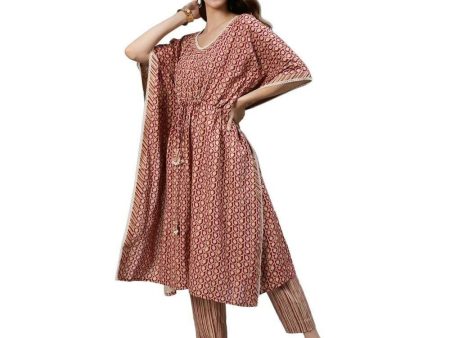 Anubhutee Women s Cotton Printed Kaftan Kurta with Trouser Online