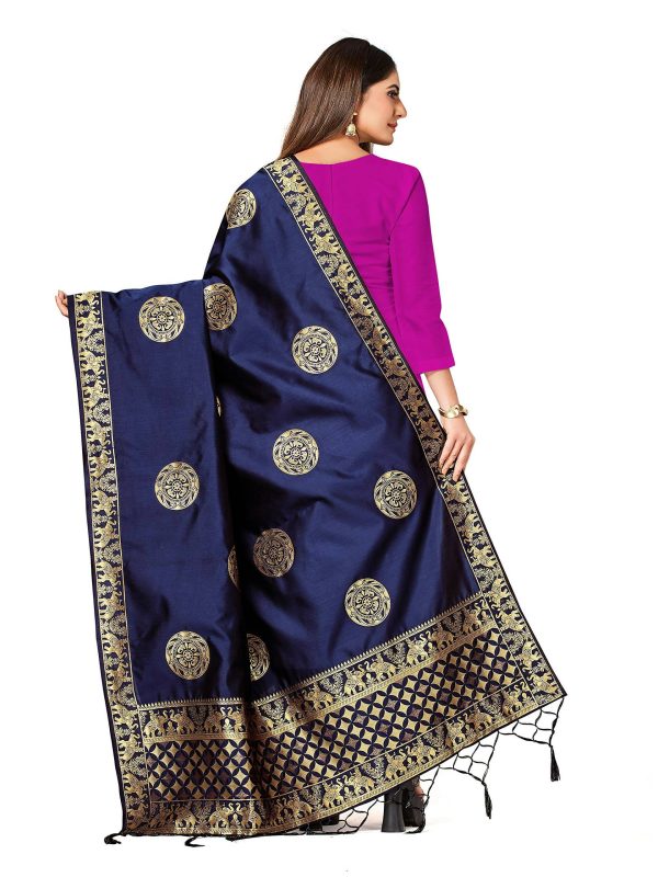 Mimosa Women s Banarasi Art Silk Navy Dupatta Supply