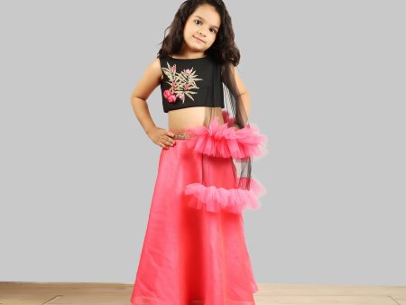 Pink Cow Fashions Black & Pink Ghagra Choli With Frill Dupatta Online