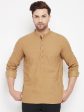 Even Apparels Beige Pure Cotton Short Men s Kurta With Band Collar For Sale