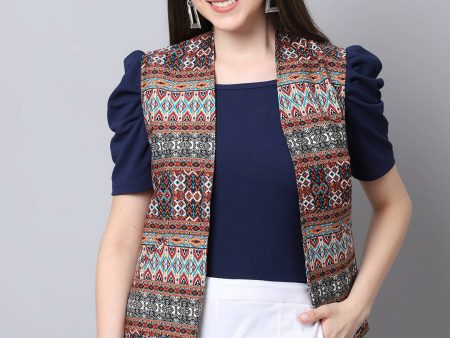 Even Apparels Brown 100% Polyester Open Front Women s Waistcoat Online now