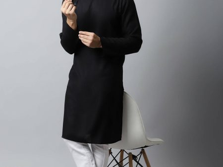 Even Apparels Black Color Linen Linen Men s Kurta With Side Placket (LN761) For Cheap