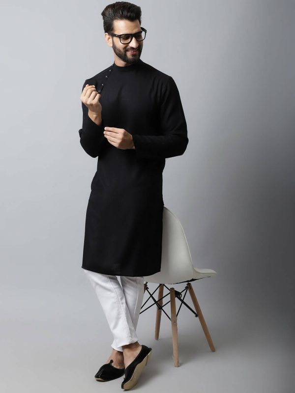 Even Apparels Black Color Linen Linen Men s Kurta With Side Placket (LN761) For Cheap