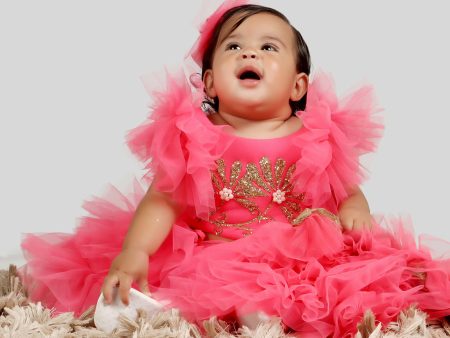 Pink Cow Fashions Pink Gown With Frill Sleeves & Ghera Online Hot Sale