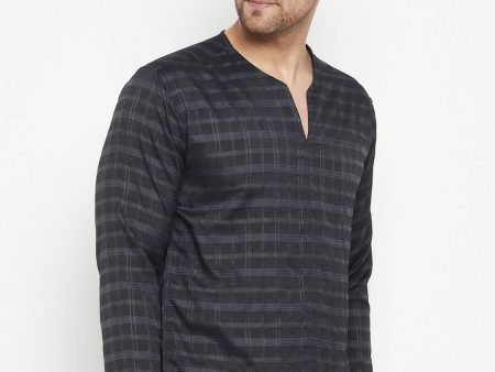 Even Apparels Black Color Viscose Men s Kurta With Slit Neckline For Sale