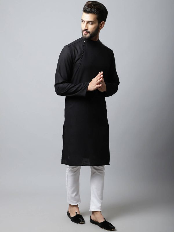 Even Apparels Black Color Linen Linen Men s Kurta With Side Placket (LN761) For Cheap