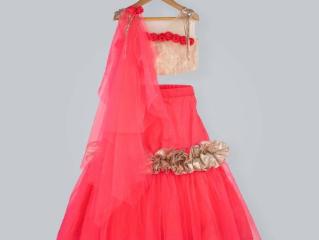 Pink Cow Fashions Golden & Pink Ghagra Choli With Frill Discount