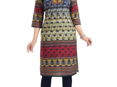 Snehal Creations Multicolored Designer Digital Print Cotton Slub Fabric Long Kurti Tunic For Sale