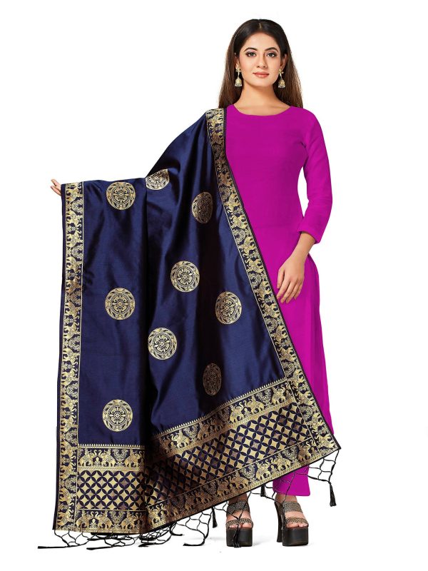 Mimosa Women s Banarasi Art Silk Navy Dupatta Supply