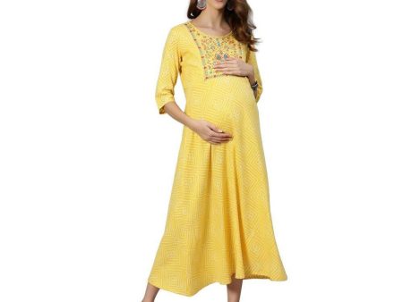 Anubhutee Women s Cotton Knee-Length Ethnic Motifs Maternity A-Line Midi Yellow Dress Sale