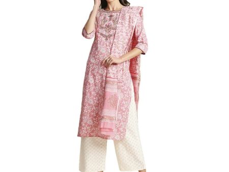 Anubhutee Women s Cotton Ethnic Motifs Printed Pink Kurta with Palazzos & Dupatta Online