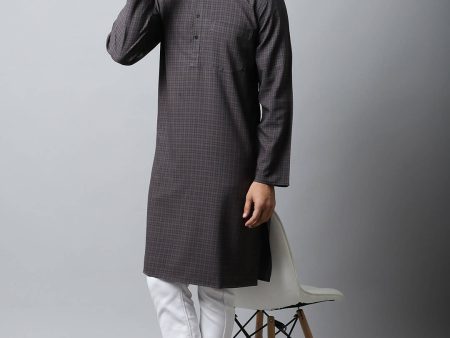 Even Apparels Black Color Pure Cotton Men s Kurta With Band Collar (CHK1166) Online Sale