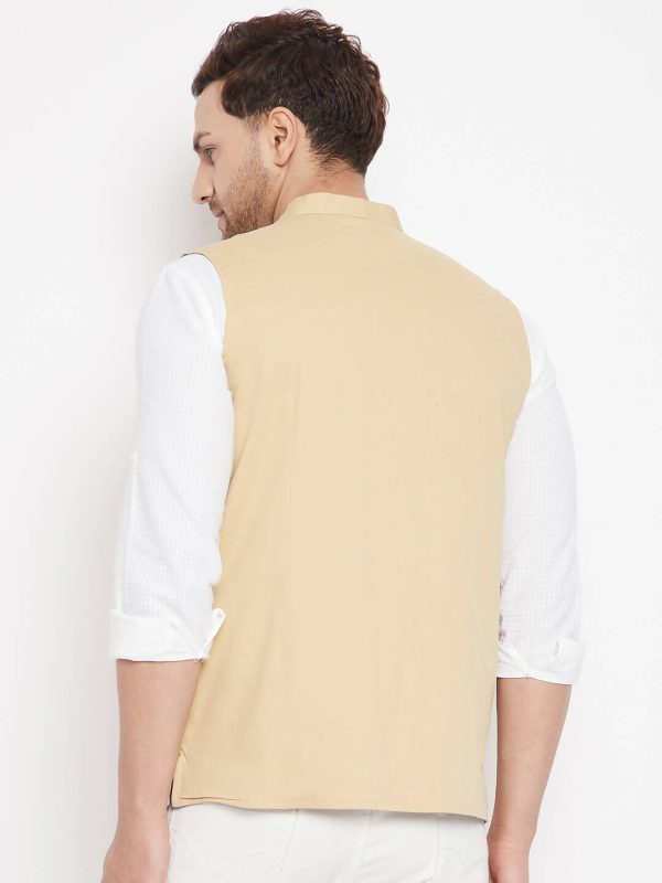 Even Apparels Beige Polyester Men s Nehru Jacket-Contrast Lining-Inbuilt Pocket Square Supply