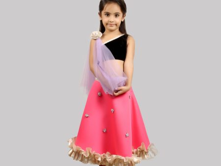 Pink Cow Fashions Black & Pink Ghagra Choli With Dupatta Cheap