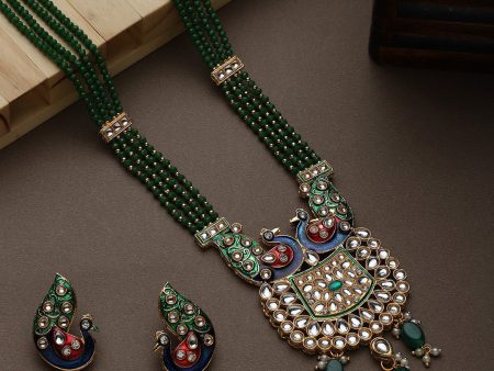 Cardinal Gold-Plated Green Studded Jewellery Set Cheap