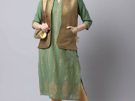 Even Apparels Beige Bansari Silk Open Front Women s Gillet Online now