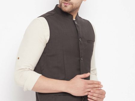 Even Apparels Brown Merino Men Woven Nehru Jacket Online Hot Sale