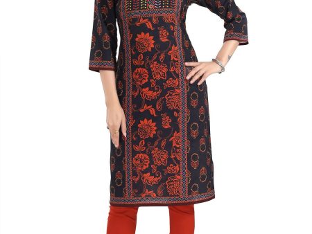 Snehal Creations Elegant Black Designer Digital Print Cotton Slub Fabric Long Kurti Tunic For Sale