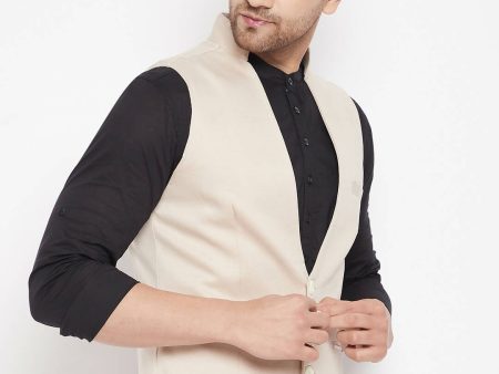 Even Apparels Cream Merino Men Woven Nehru Jacket on Sale