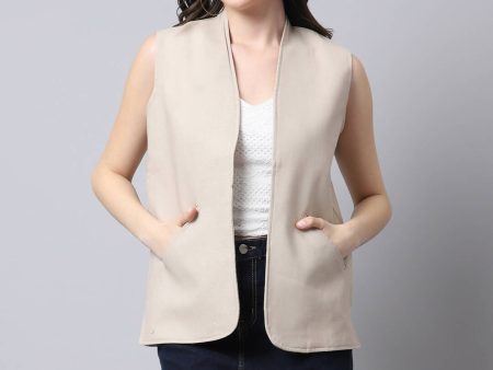 Even Apparels Cream Linen Cotton Open Front Women s Waistcoat Online