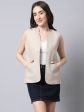 Even Apparels Cream Linen Cotton Open Front Women s Waistcoat Online