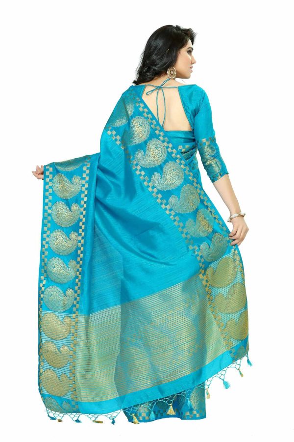 Mimosa Women s Banarasi Tussar Silk Turquoise Blue Saree For Sale