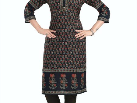 Snehal Creations Breathtaking Black Designer Digital Print Cotton Slub Fabric Long Kurti Tunic For Cheap