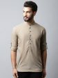 Even Apparels Beige Color Pure Cotton Men s Kurta With Band Collar (SLD072) For Sale