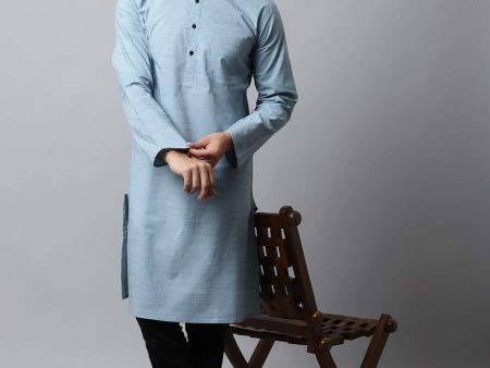 Even Apparels Blue Color Cotton Pure Cotton Men s Kurta With Side Placket (SLD1156) For Cheap