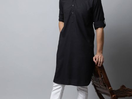 Even Apparels Black Color Linen Solid Men s Kurta With Shirt Collar (LN761) Online now