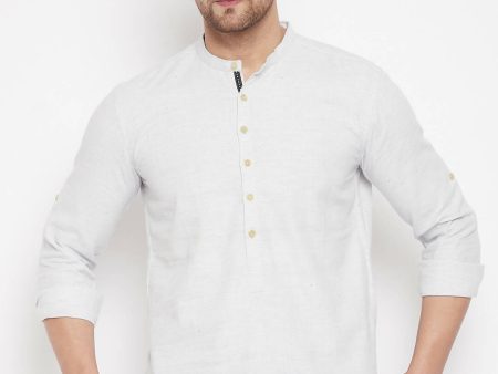 Even Apparels Cream Acrylic Short Men s Kurta With Band Collar Supply