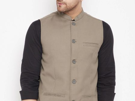 Even Apparels Beige Merino Men Woven Nehru Jacket Supply