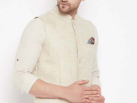 Even Apparels Beige Linen Men Woven Nehru Jacket Discount