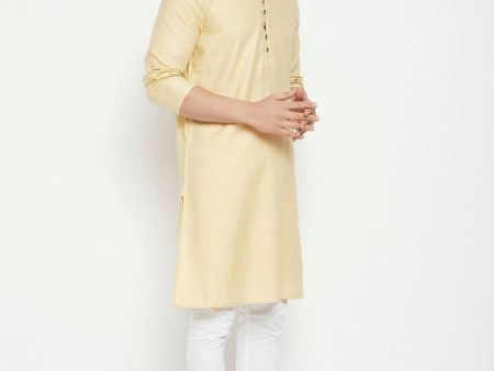 Even Apparels Beige Pure Cotton Long Men s Kurta With Band Collar Online